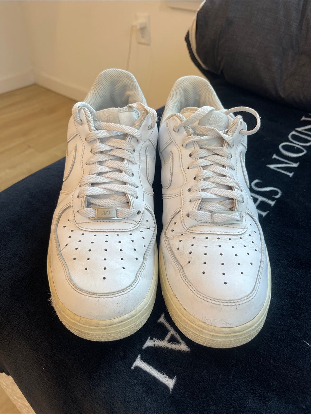 Men's White Leather Sneakers with Cushioned Sole